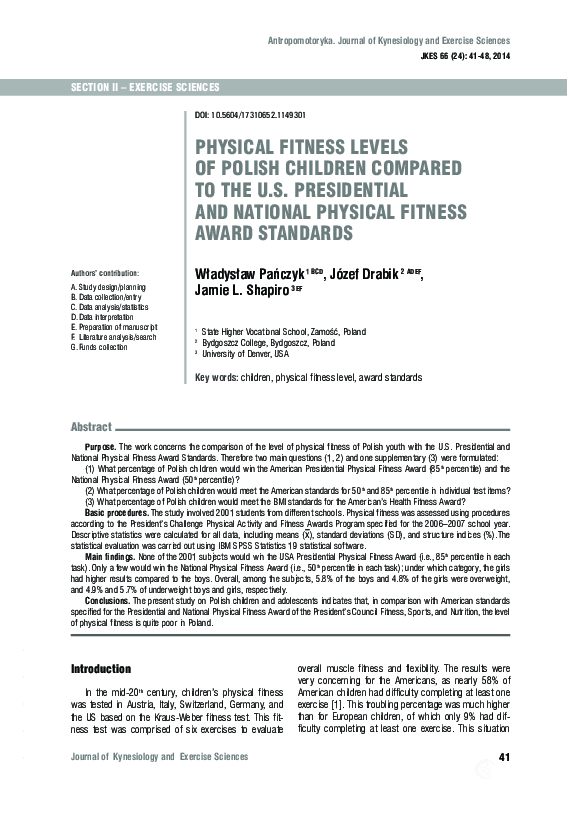 (PDF) Physical fitness levels of Polish children compared to the U.S ...