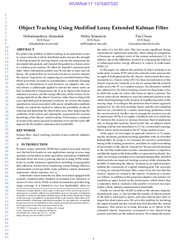 (PDF) Object Tracking Using Modified Lossy Extended Kalman Filter