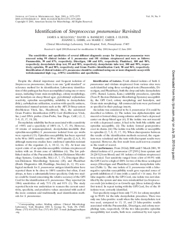 (PDF) Identification of Streptococcus Pneumoniae Revisited