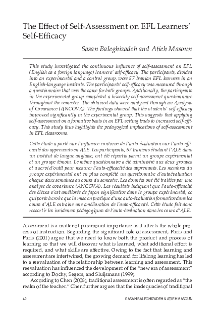 (PDF) The Effect of Self-Assessment on EFL Learners’ Self-Efficacy