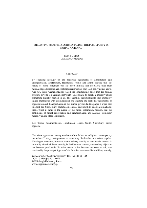 (PDF) Recasting Scottish Sentimentalism: The Peculiarity of Moral Approval