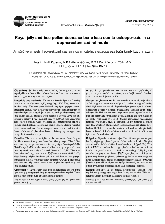(PDF) Royal jelly and bee pollen decrease bone loss due to osteoporosis