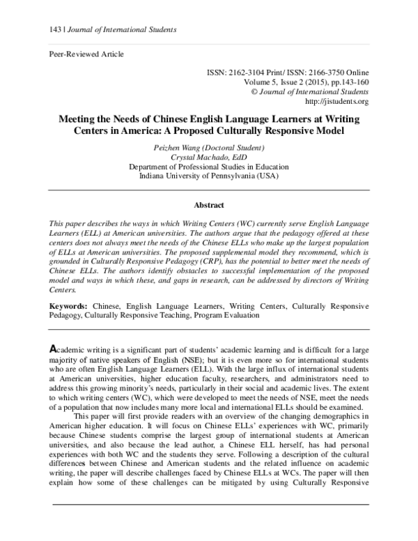 (PDF) Meeting the Needs of Chinese English Language Learners at Writing ...