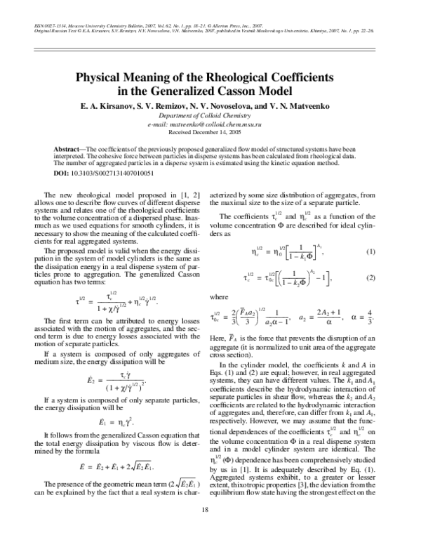 (PDF) Physical meaning of the rheological coefficients in the ...