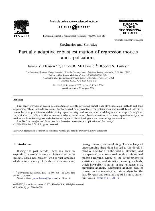 (PDF) Partially adaptive robust estimation of regression models and ...