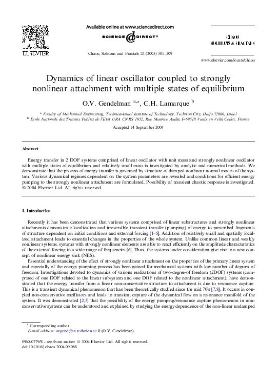 (PDF) Dynamics of linear oscillator coupled to strongly nonlinear ...