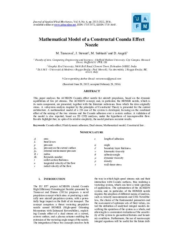 (PDF) Mathematical Model of a Constructal Coanda Effect Nozzle