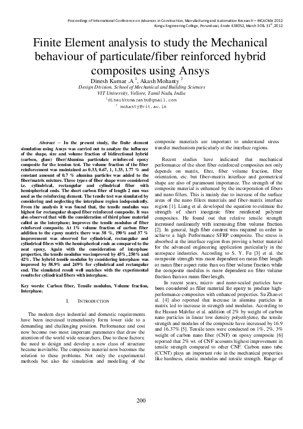 (PDF) Finite Element Analysis to Study the Mechanical Behaviour of ...