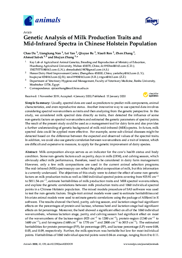 (PDF) Genetic Analysis of Milk Production Traits and Mid-Infrared ...