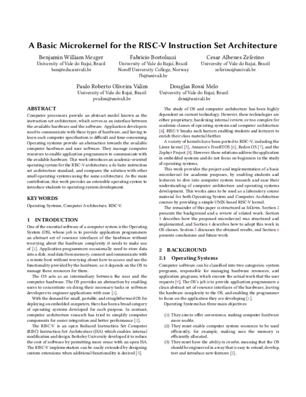 (PDF) A Basic Microkernel for the RISC-V Instruction Set Architecture