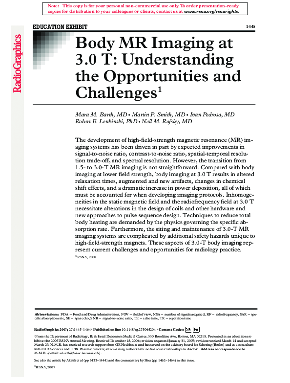 (PDF) Body MR Imaging at 3.0 T: Understanding the Opportunities and ...