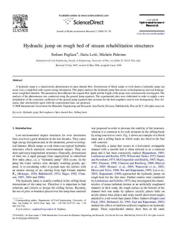 (PDF) Hydraulic jump on rough bed of stream rehabilitation structures