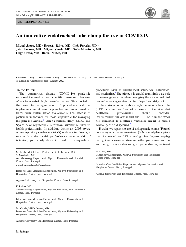(PDF) An innovative endotracheal tube clamp for use in COVID19