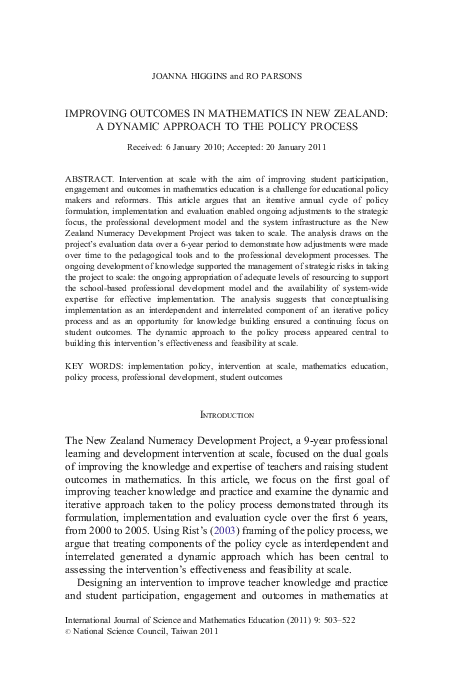 (PDF) Improving Outcomes in Mathematics in New Zealand: a Dynamic ...
