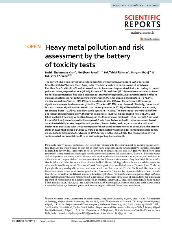 (PDF) Heavy metal pollution and risk assessment by the battery of ...