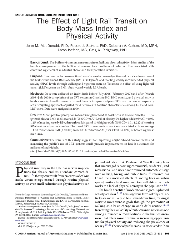(PDF) The Effect of Light Rail Transit on Body Mass Index and Physical ...