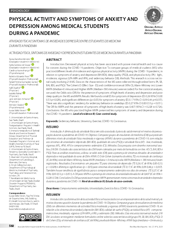 (PDF) Physical Activity and Symptoms of Anxiety and Depression Among ...
