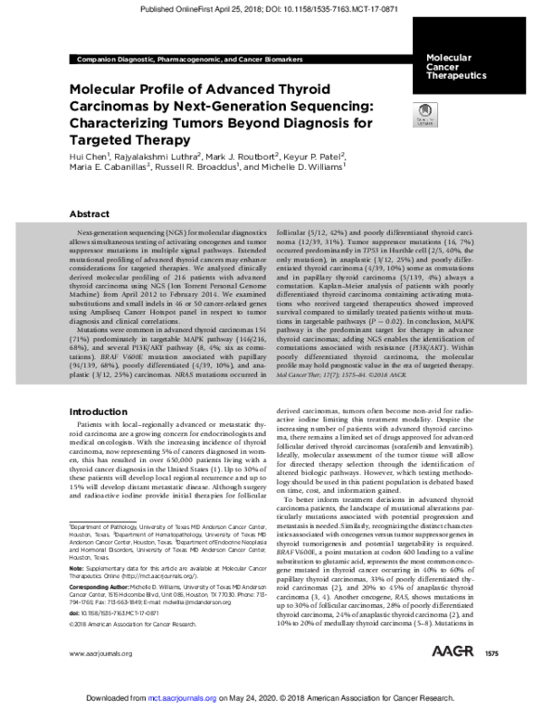 (PDF) Molecular Profile of Advanced Thyroid Carcinomas by Next ...