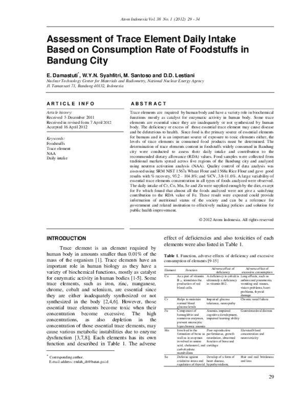 (PDF) Assessment of Trace Element Daily Intake Based on Consumption ...