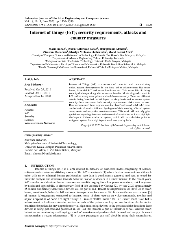 (PDF) Internet of things (IoT); security requirements, attacks and ...