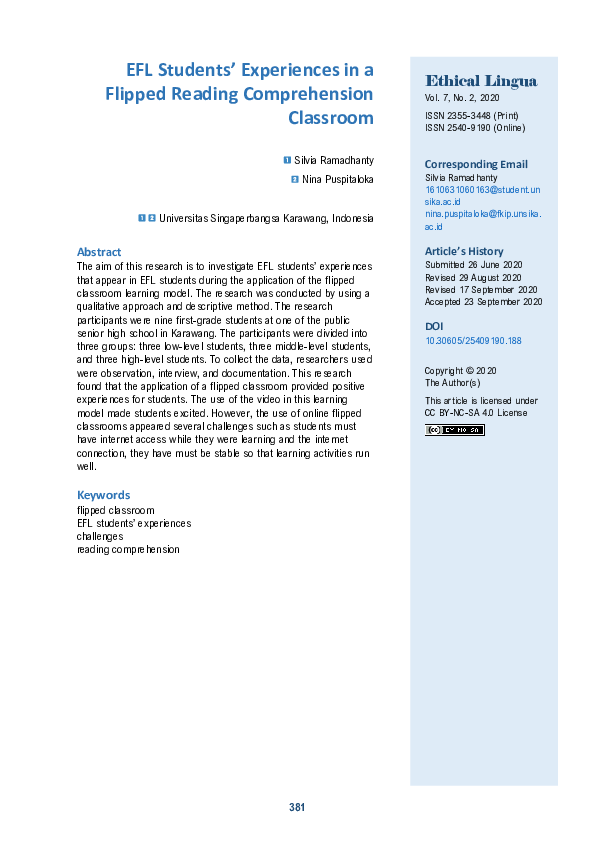 (PDF) EFL Students’ Experiences in a Flipped Reading Comprehension ...