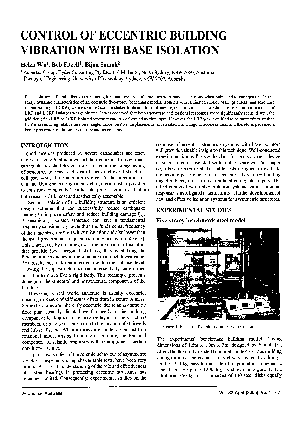 (PDF) Control of Eccentric Building Vibration with Base Isolation