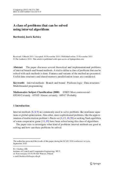 (PDF) A class of problems that can be solved using interval algorithms