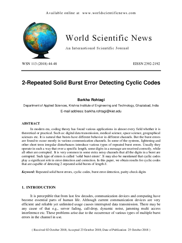 (PDF) 2-Repeated Solid Burst Error Detecting Cyclic Codes