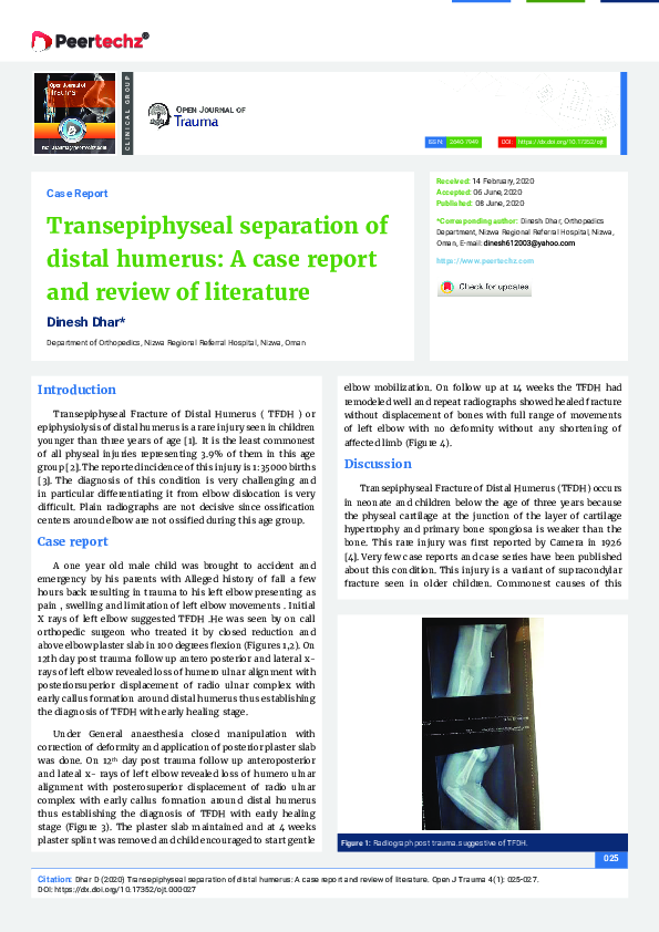 (PDF) Transepiphyseal separation of distal humerus: A case report and ...