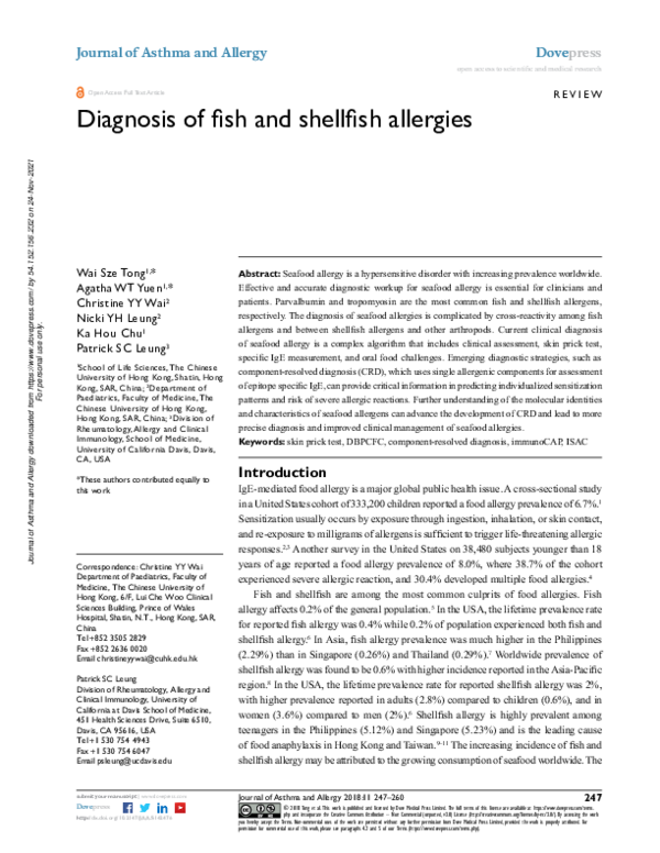 (PDF) Diagnosis of fish and shellfish allergies Nicki Leung