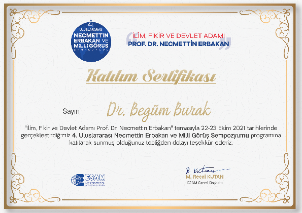 Milli Görüş Sempozyumu Katılım Sertifikası