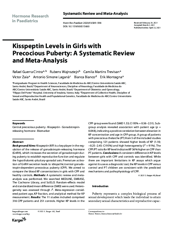 (PDF) Kisspeptin Levels in Girls with Precocious Puberty: A Systematic ...