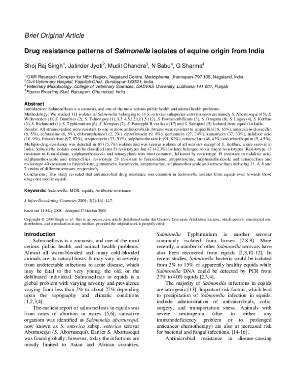 (PDF) Drug resistance patterns of Salmonella isolates of equine origin ...