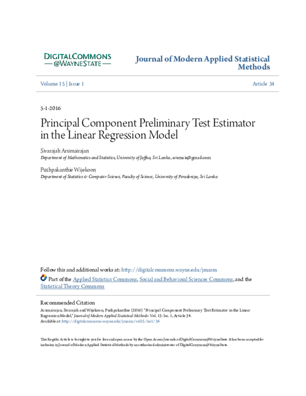 (PDF) The Principal Component Preliminary Test Estimator in the Linear ...