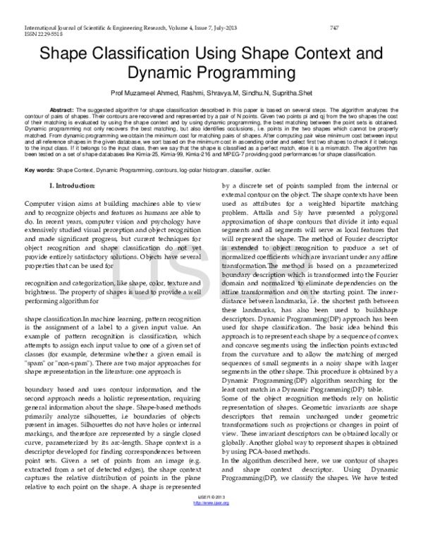 (PDF) Shape Classification Using Shape Context and Dynamic Programming