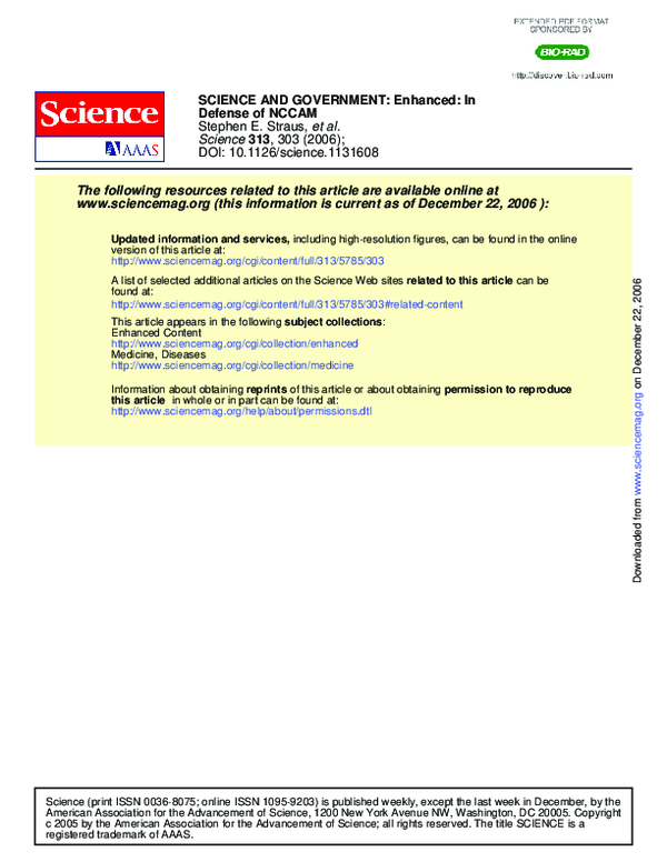 (PDF) SCIENCE AND GOVERNMENT: Enhanced: In Defense of NCCAM