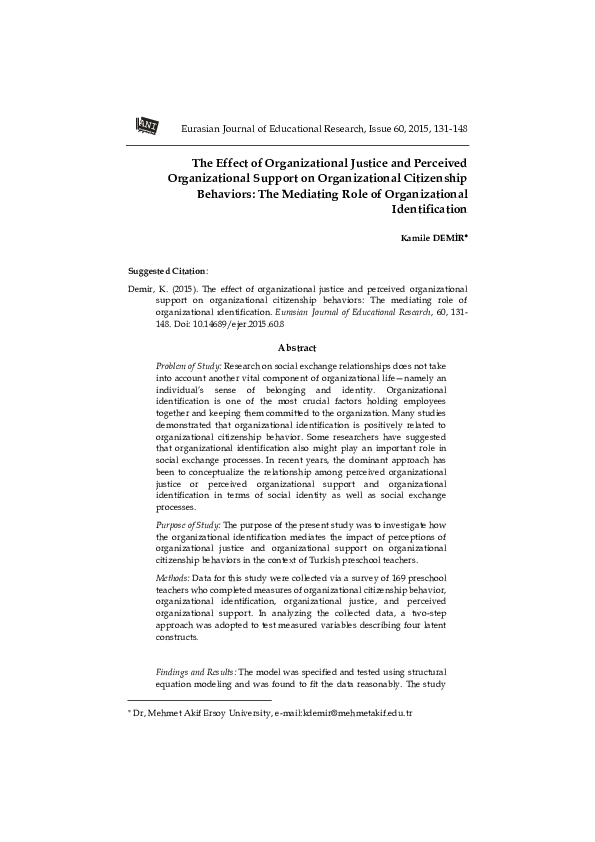 (PDF) The Effect of Organizational Justice and Perceived Organizational ...