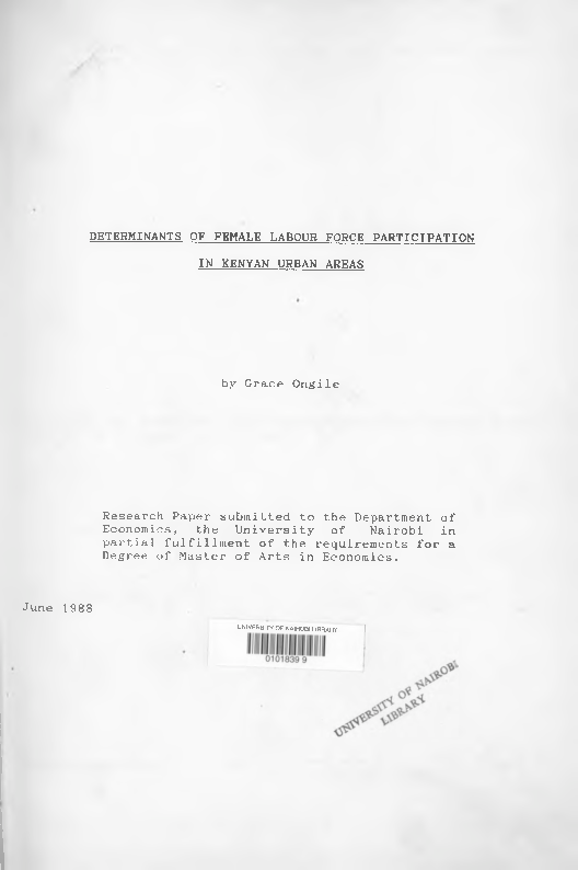 (PDF) Determinants of female labour force participation in Kenyan urban ...