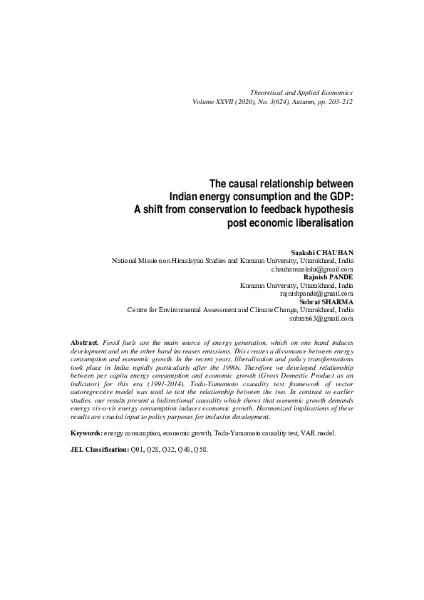 (PDF) The causal relationship between Indian energy consumption and the ...