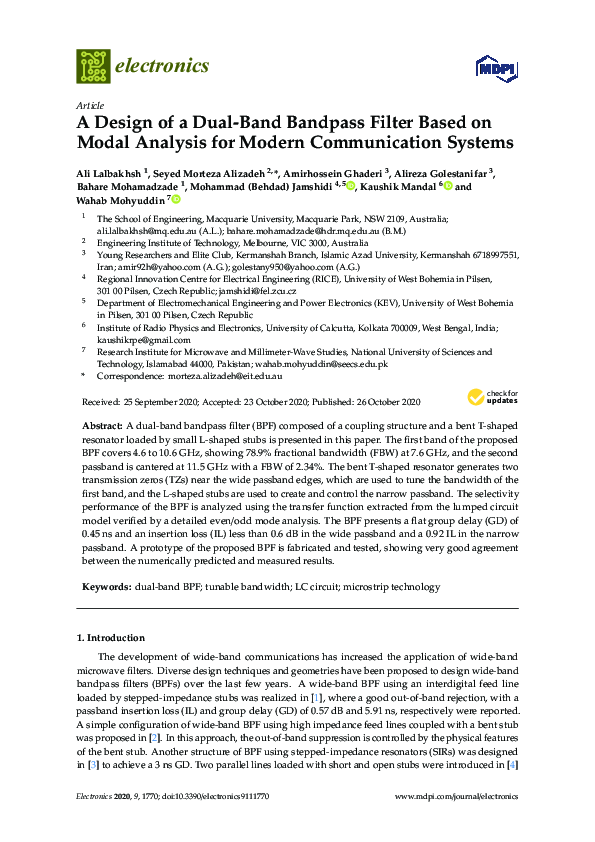 (PDF) A Design of a Dual-Band Bandpass Filter Based on Modal Analysis ...