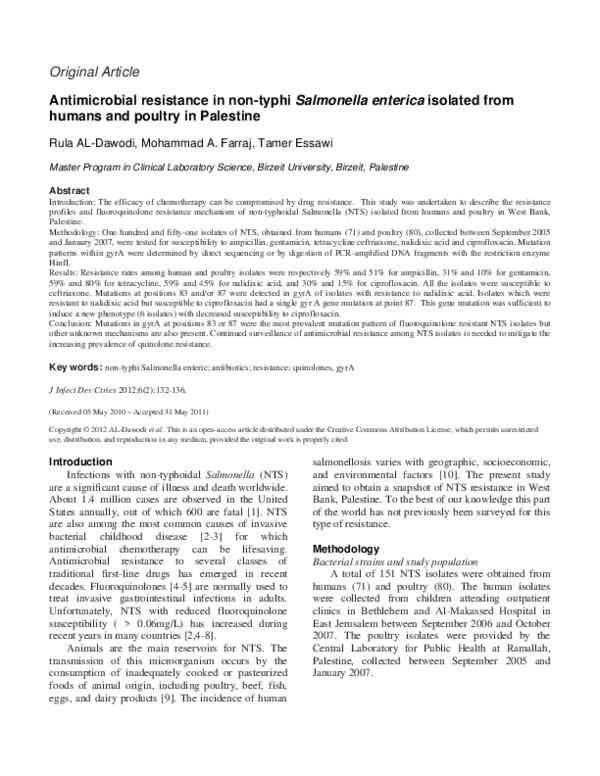 (PDF) Antimicrobial resistance in non-typhi Salmonella enterica ...