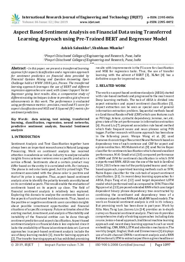 (PDF) Aspect Based Sentiment Analysis on Financial Data using ...