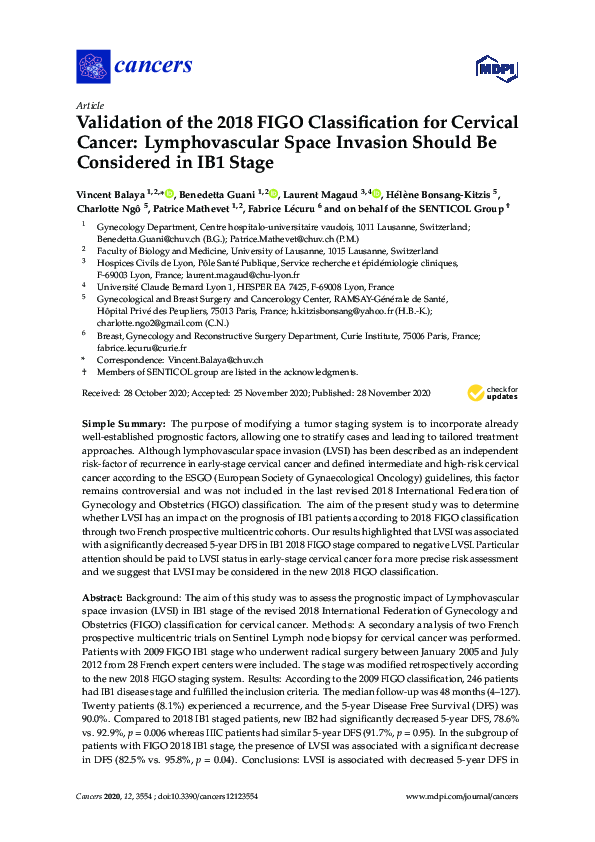 (PDF) Validation of the 2018 FIGO Classification for Cervical Cancer ...