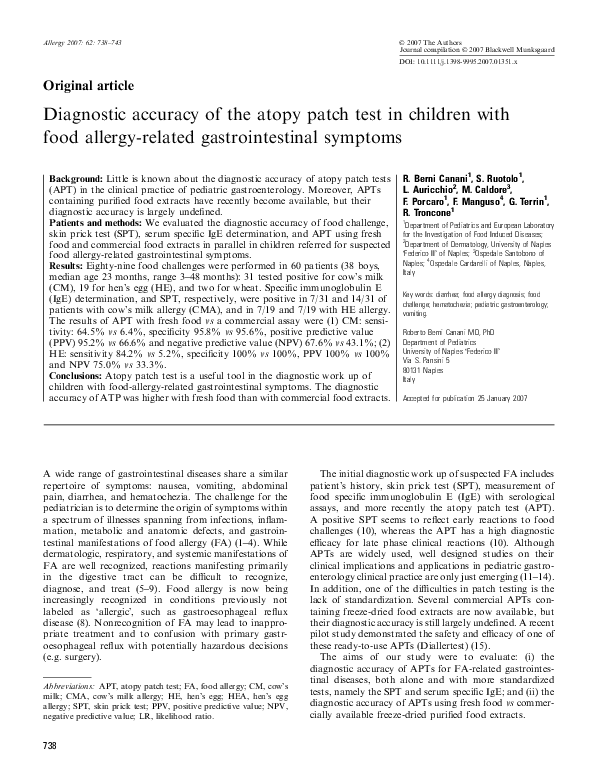(PDF) Diagnostic accuracy of the atopy patch test in children with food ...