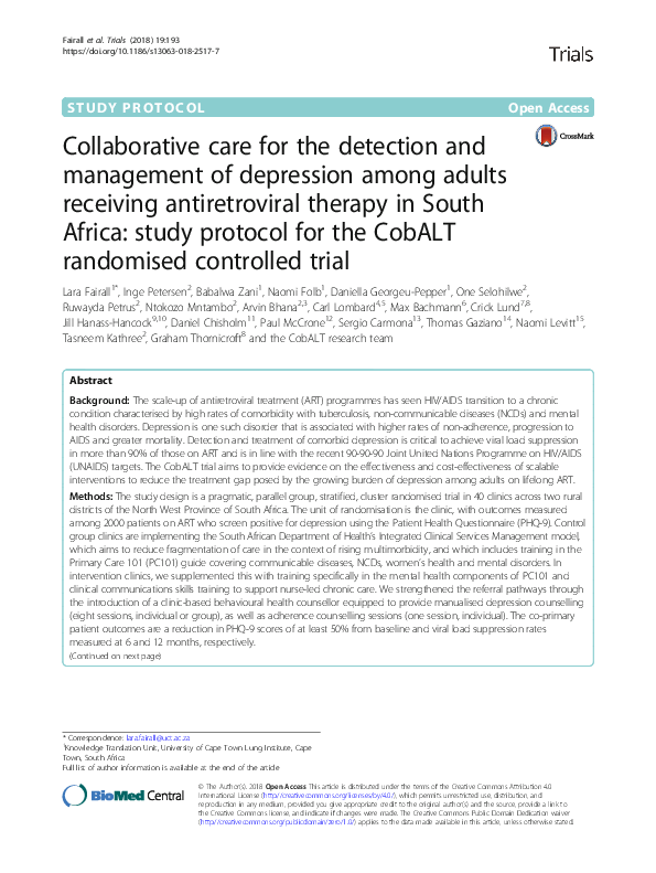 (PDF) Collaborative care for the detection and management of depression ...