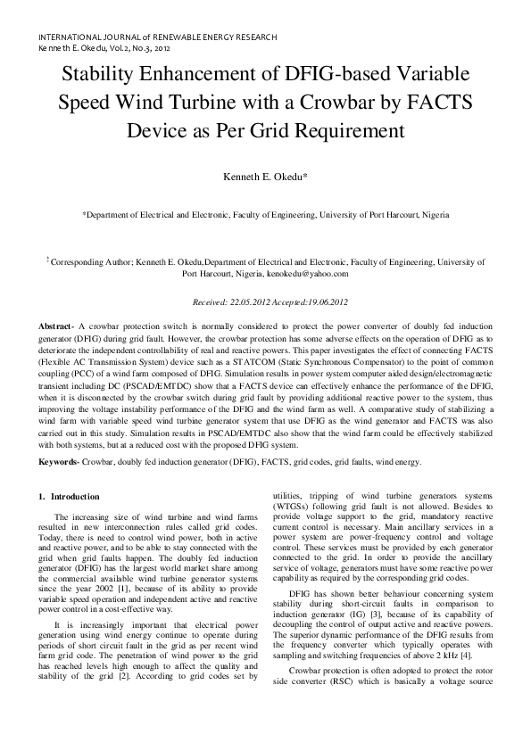(PDF) Stability Enhancement of DFIG-Based Variable Speed Wind Turbine ...