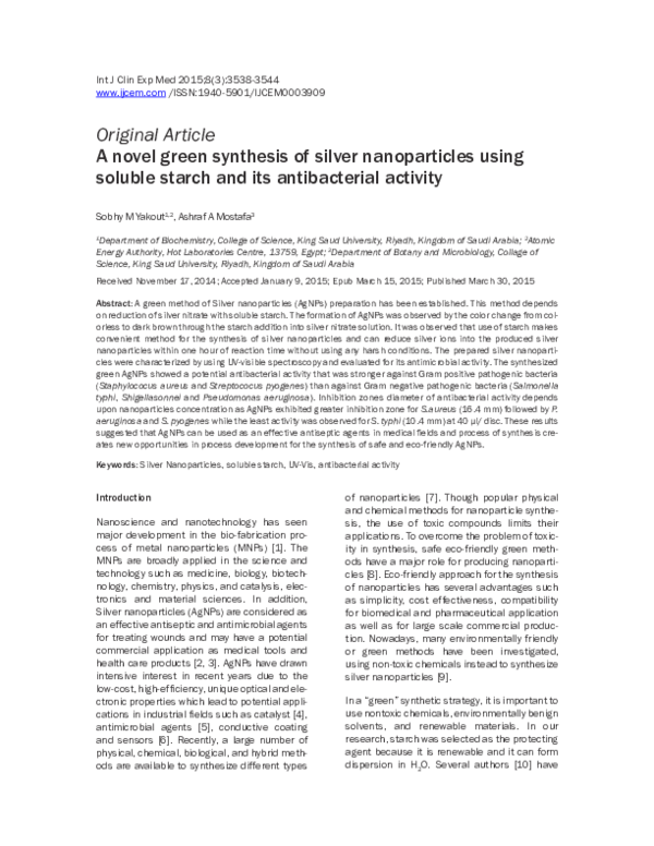 (PDF) A novel green synthesis of silver nanoparticles using soluble ...