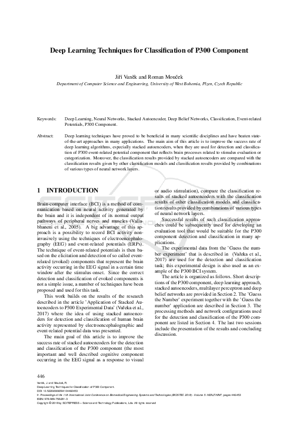 (PDF) Deep Learning Techniques for Classification of P300 Component