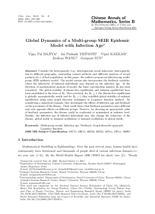 (PDF) Global Dynamics of a Multi-group SEIR Epidemic Model with ...