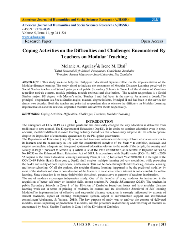 (PDF) Coping Activities on the Difficulties and Challenges Encountered ...